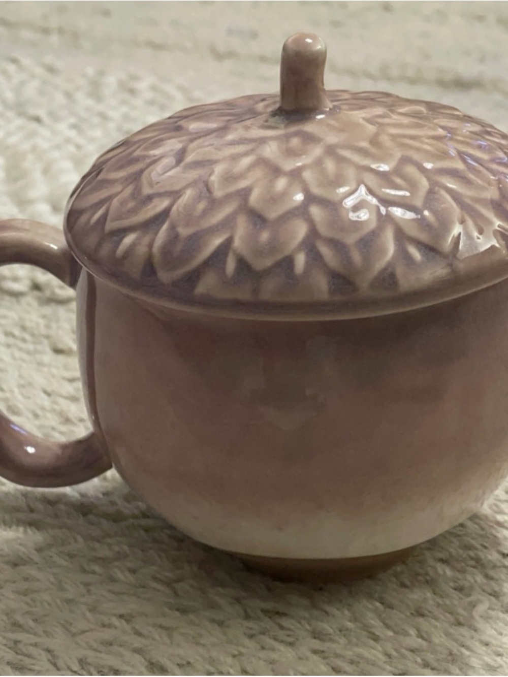 Anthropologie Pink Glazed Acorn-Lid Ceramic Mug